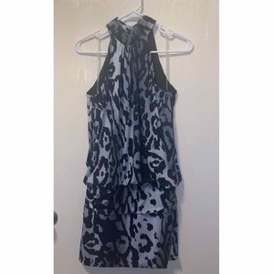 Black and silver leopard print halter dress
